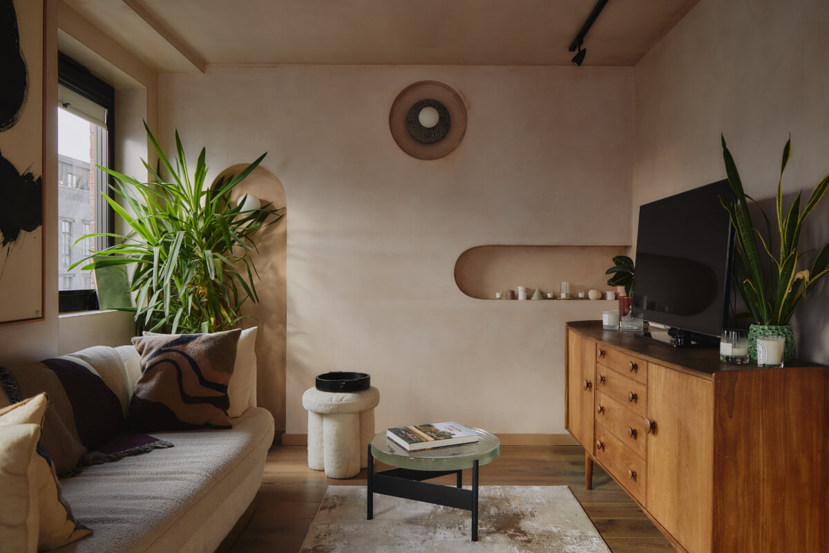 An Elegant Apartment with Plaster Walls and a Winter Garden 1 small living room limewash walls