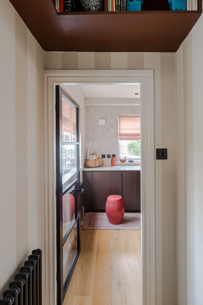 Cozy Contemporary Spaces in a Light-Filled Victorian Apartment 13 steel framed glass door kitchen
