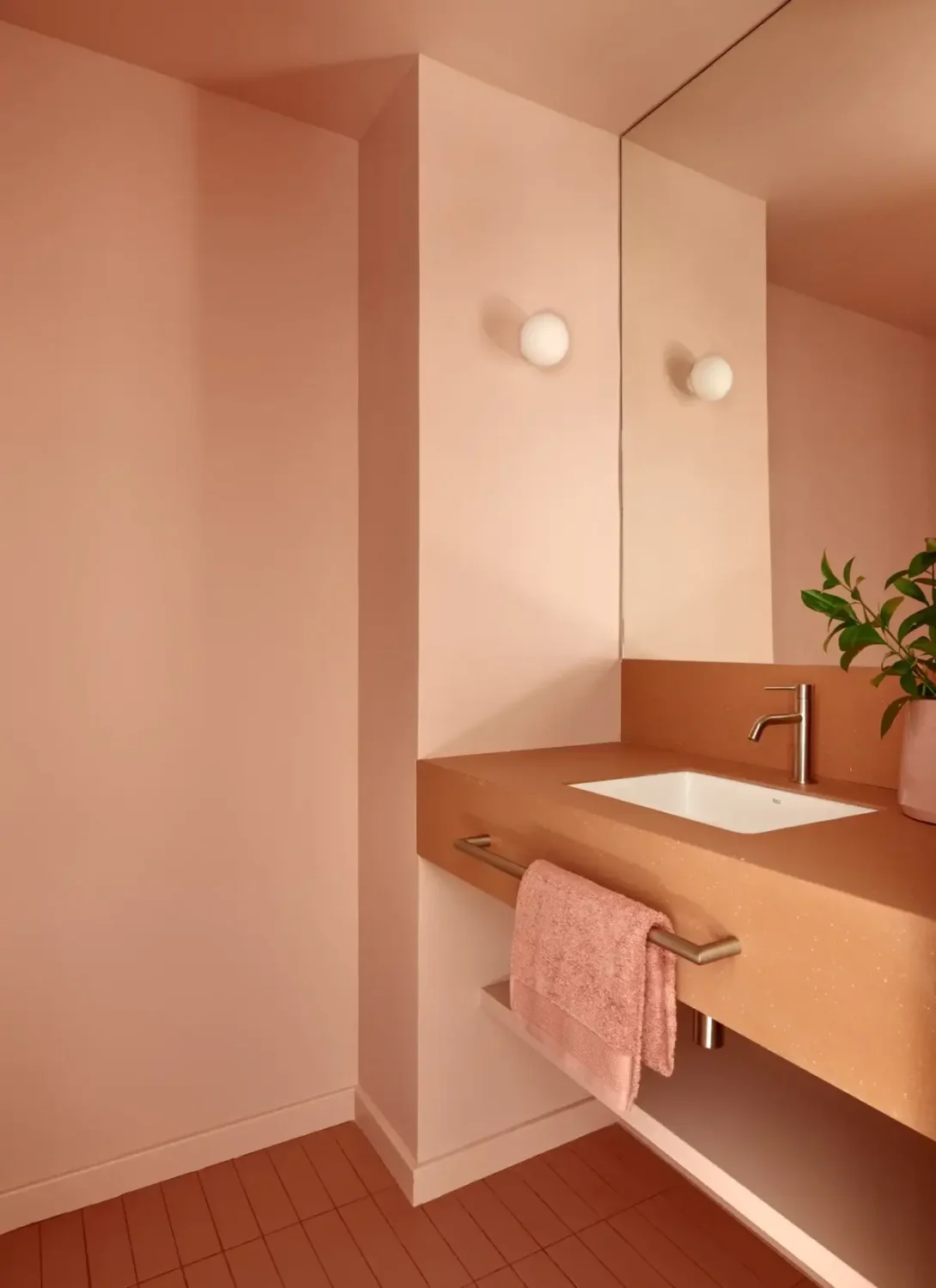 A Modern Barcelona Apartment with a Pink Bathroom 19 terracotta pink bathroom