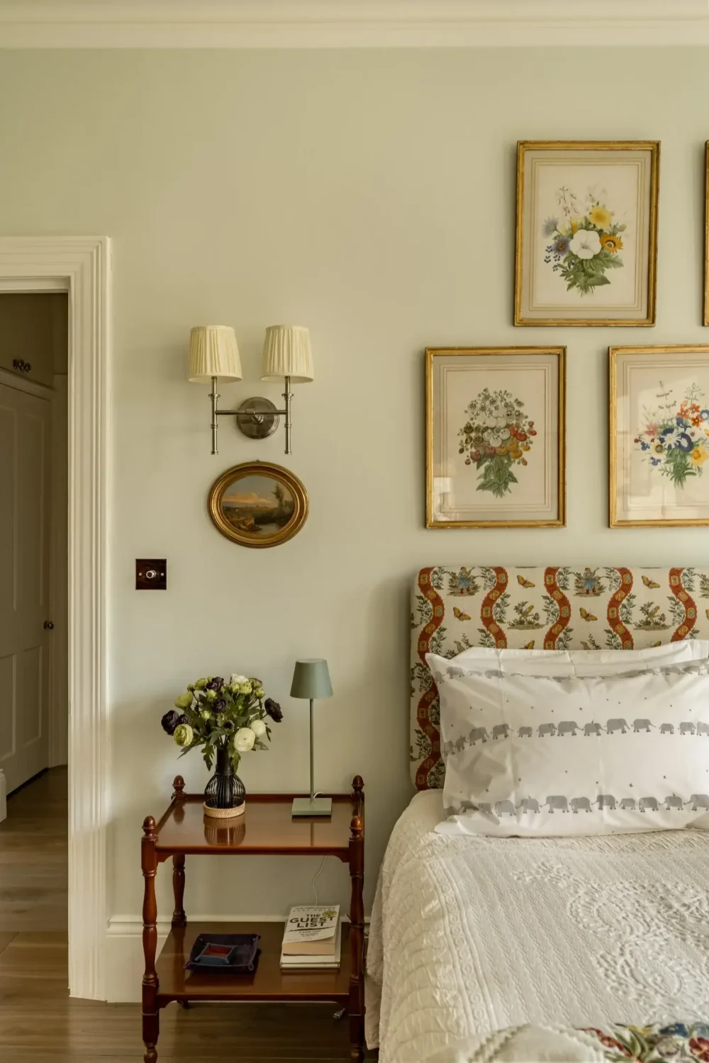 Classic Interiors and Antiques in an Art-Filled London Apartment 10 textile headboard bedroom