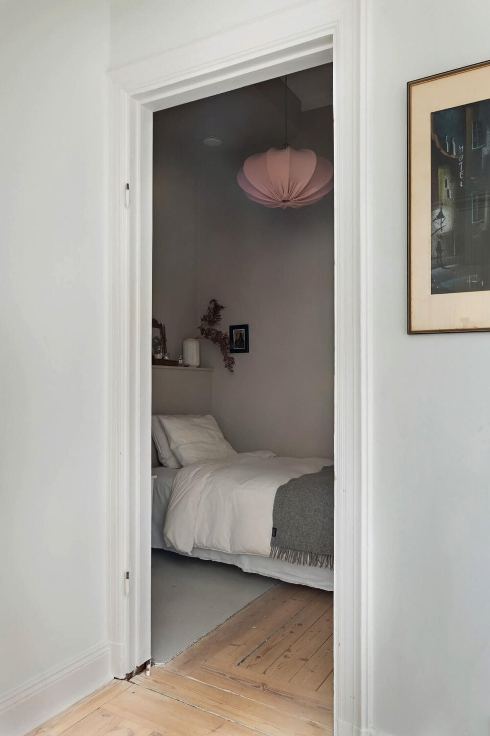 A Small Light Gray Apartment with Period Features 21 tiny bedroom without window