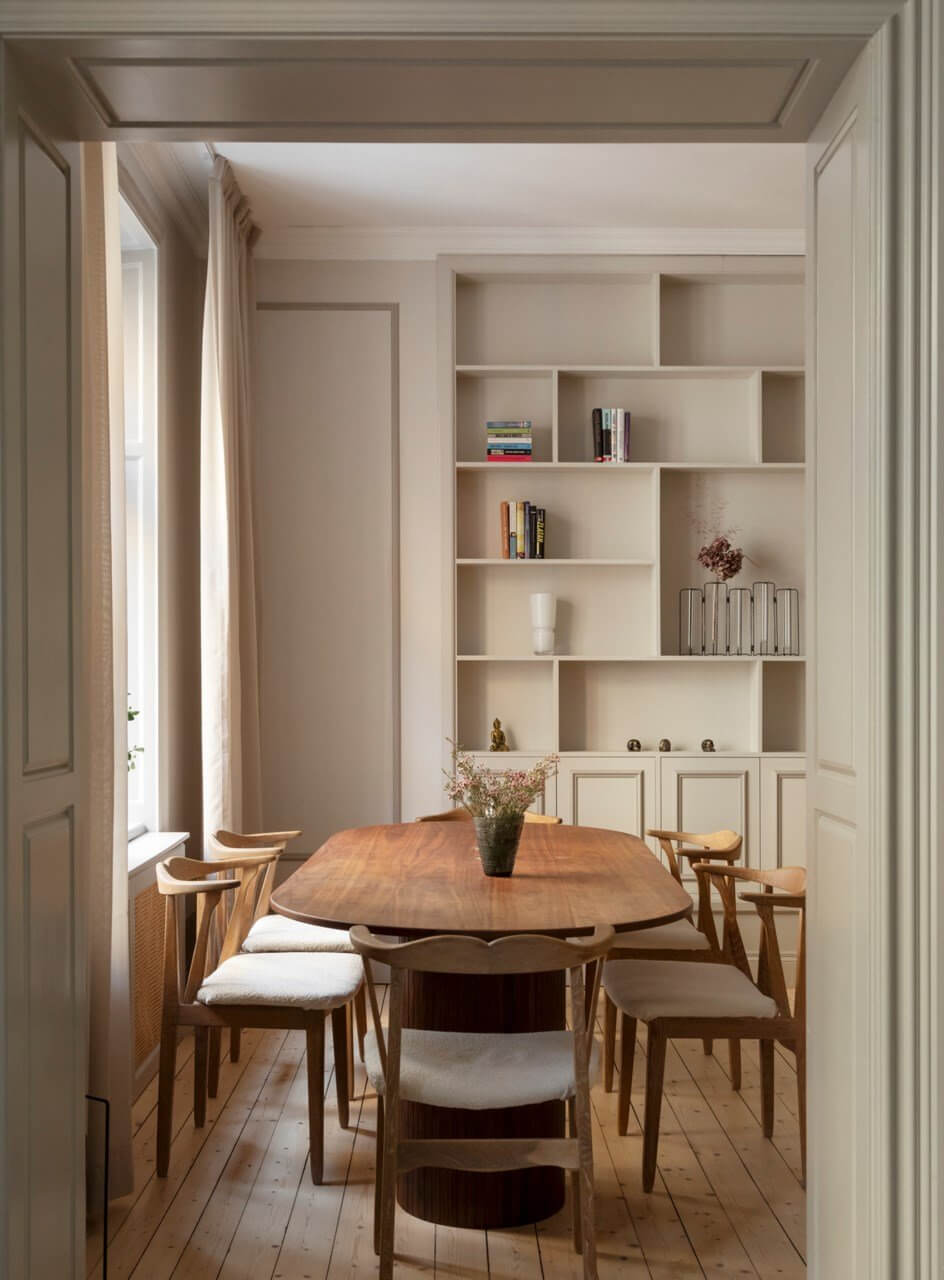 A Stylish Two-Bedroom Apartment in Stockholm 6 view into living room large dining table