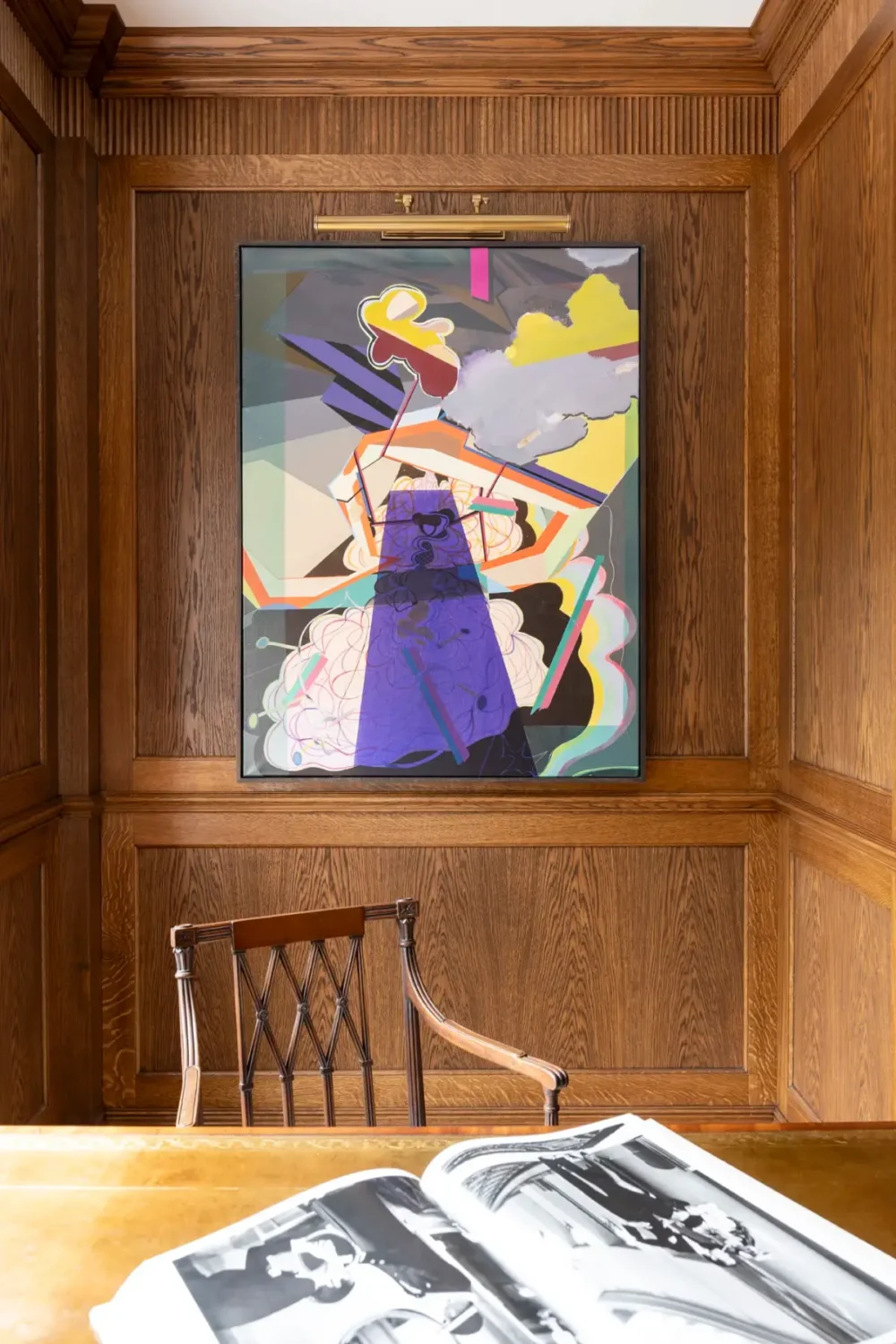A Timeless Energy-Efficient Victorian Townhouse in Bedford Park 13 wood paneled home office colorful art