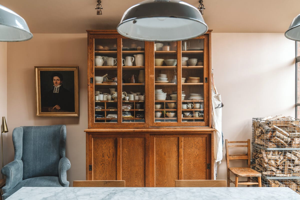 A Renovated Georgian Townhouse with a Stunning Kitchen Extension 14 wooden kitchen cabinet with glass doors