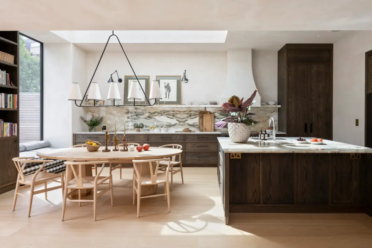 A Timeless Energy-Efficient Victorian Townhouse in Bedford Park 3 wooden kitchen marble countertop large dining table