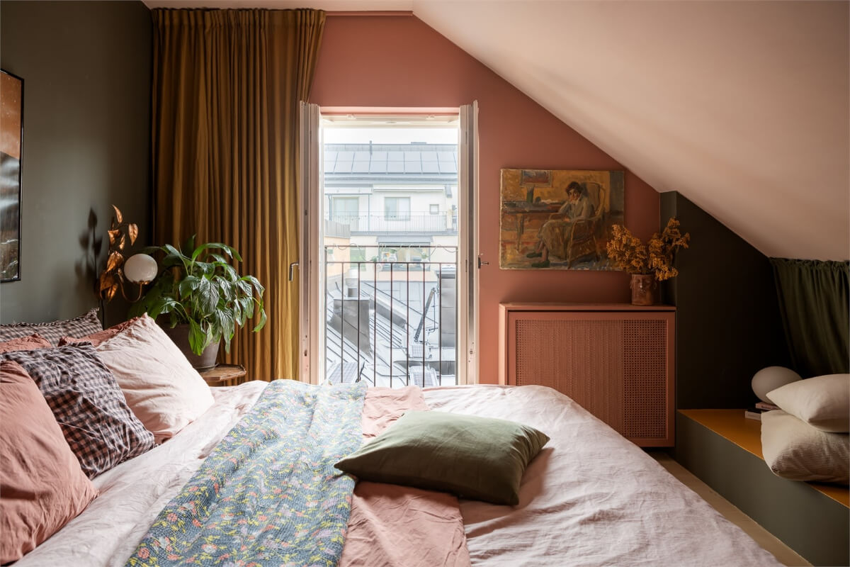 A Colorful Family Attic Apartment in Stockholm 23 attic bedroom french balcony