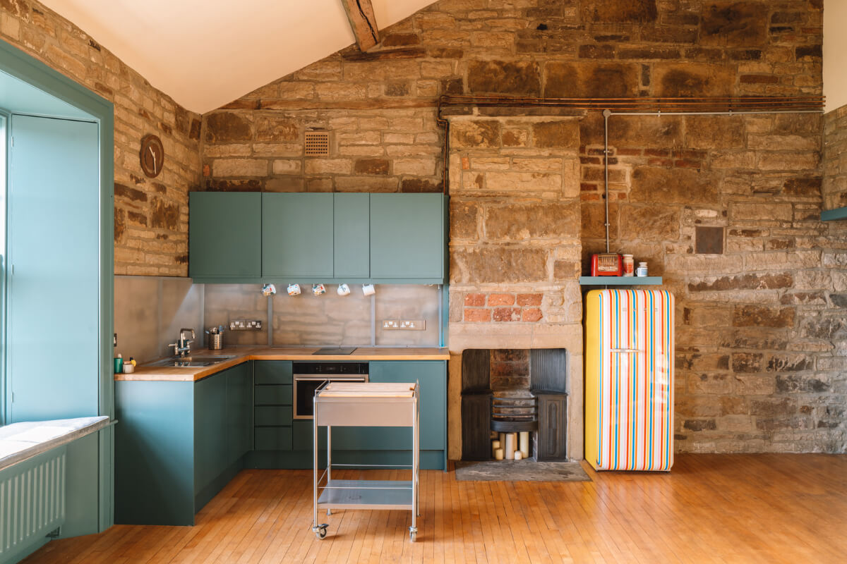 Colorful Rooms in a Regency Manor House in Yorkshire 22 attic living space blue kitchen