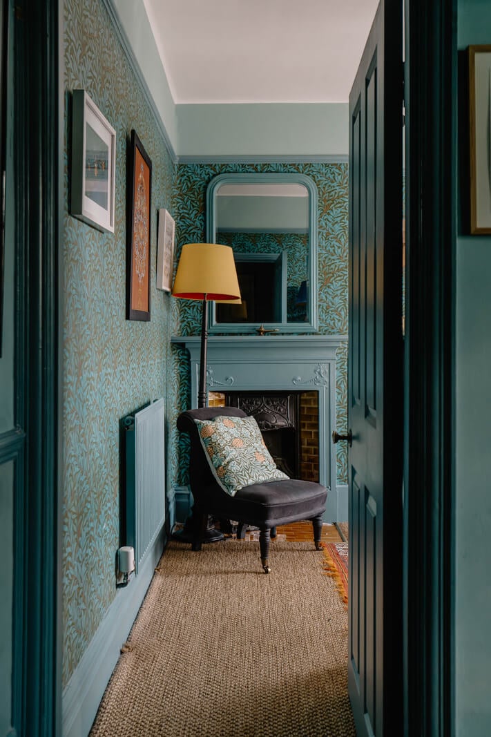Moroccan-Inspired Designs in a Unique Artist Family Home in London 33 bedroom green wallpaper