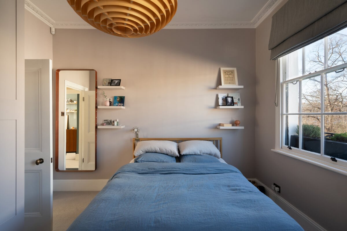 Contemporary Interiors and Preserved Details in an Early Victorian House 13 bedroom large mirror shelves