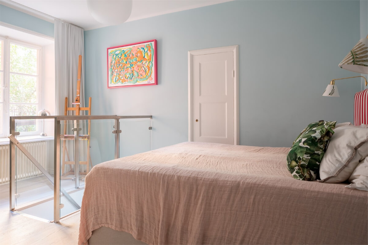 A Colorful Basement Duplex Apartment in Stockholm 19 bedroom light blue walls
