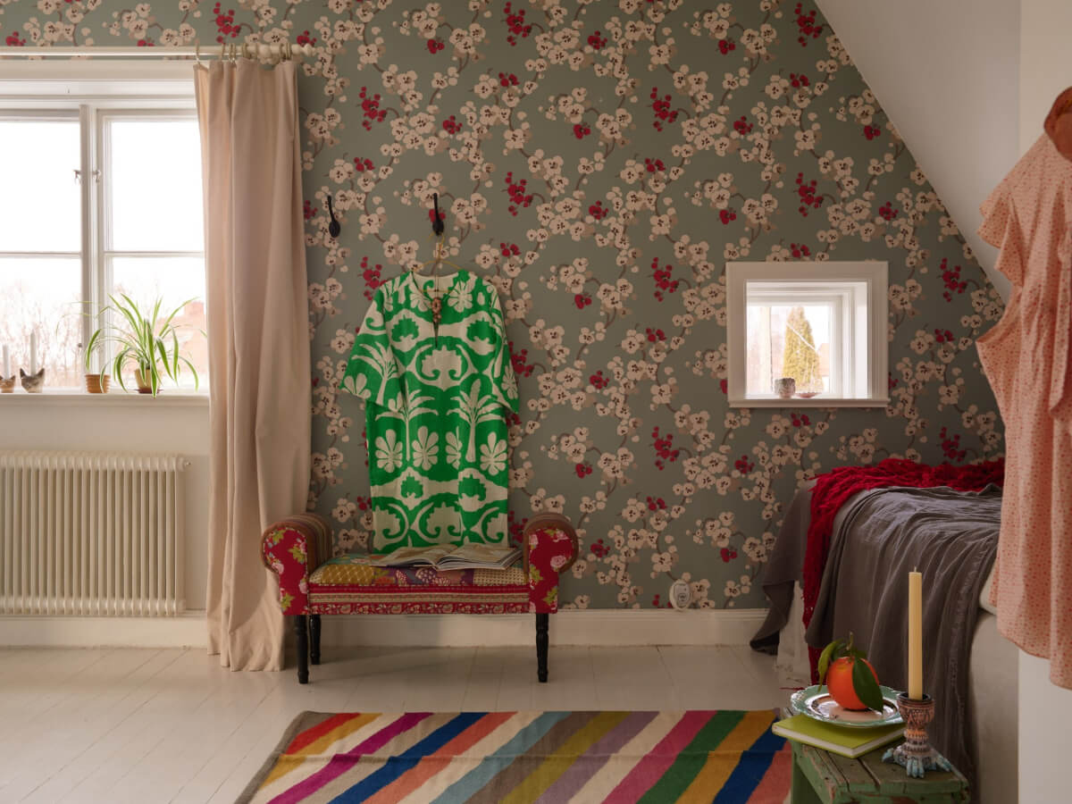 Colorful Interiors in a Wonderful Early 20th Century Swedish Villa 42 bedroom poppy wallpaper