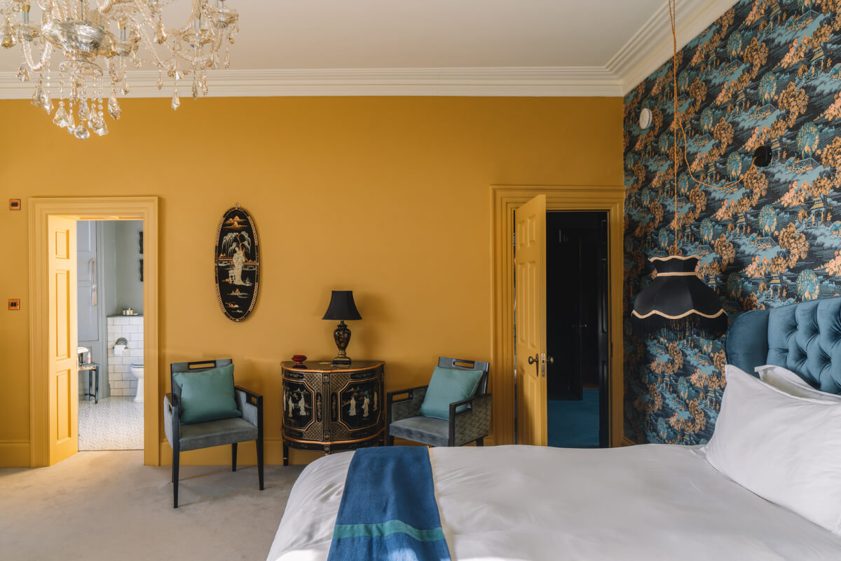 Colorful Rooms in a Regency Manor House in Yorkshire 14 bedroom yellow walls wallpaper