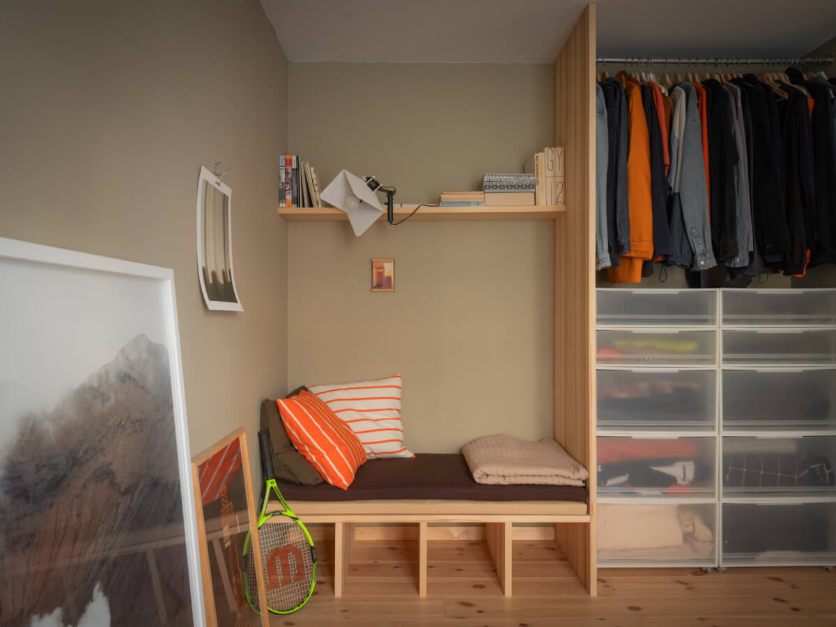 A Design Apartment in an Early 20th Century Building 23 bench and open wardrobes