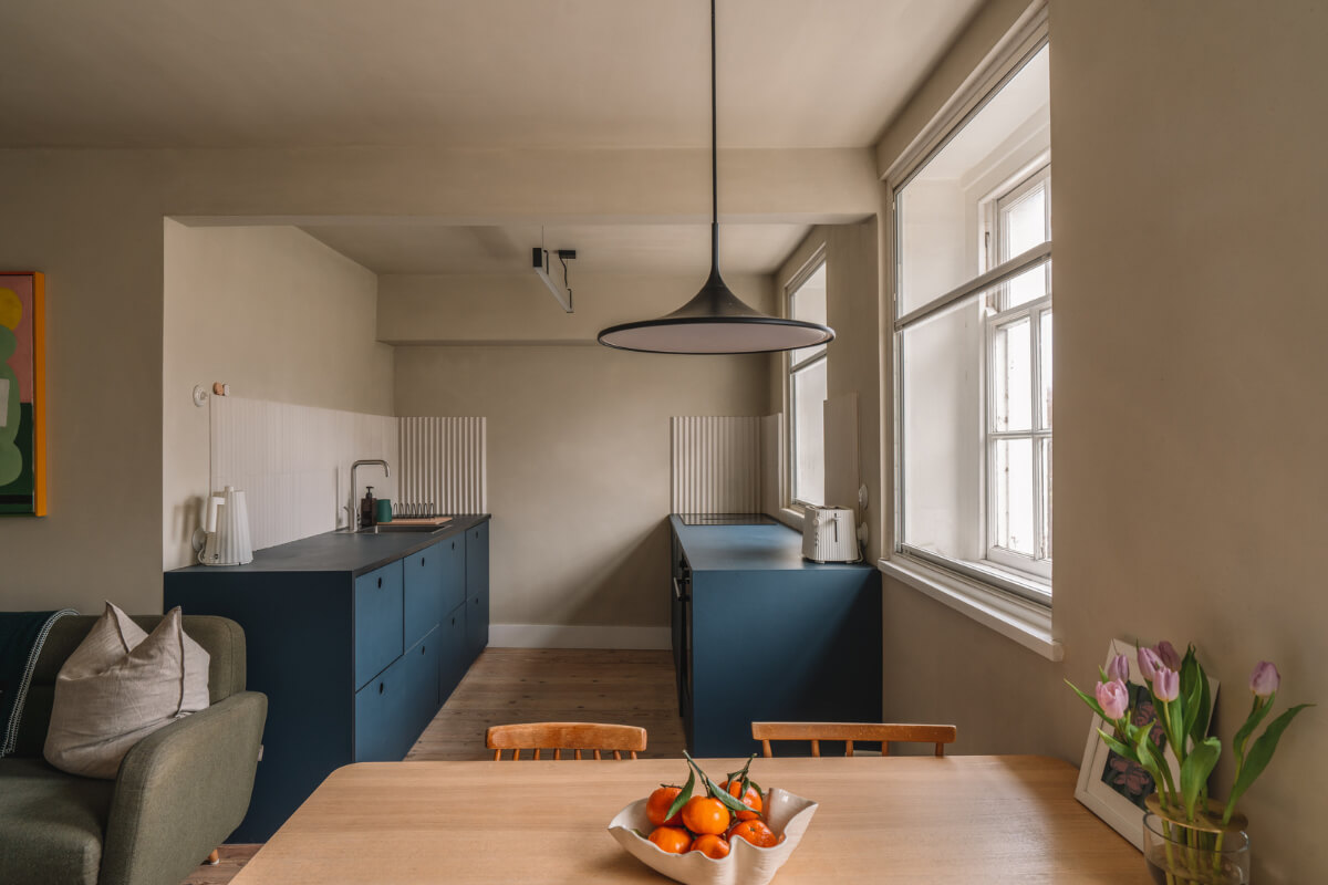 Contemporary Interiors in a Georgian Duplex Apartment in London 6 blue kitchen