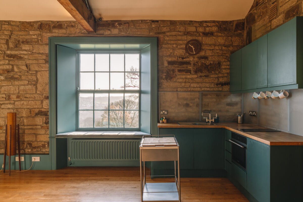 Colorful Rooms in a Regency Manor House in Yorkshire 24 blue modern kitchen and window frames