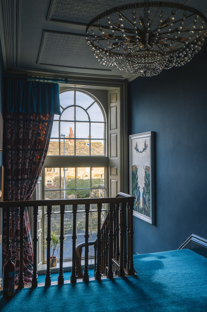 Colorful Rooms in a Regency Manor House in Yorkshire 19 blue staircase