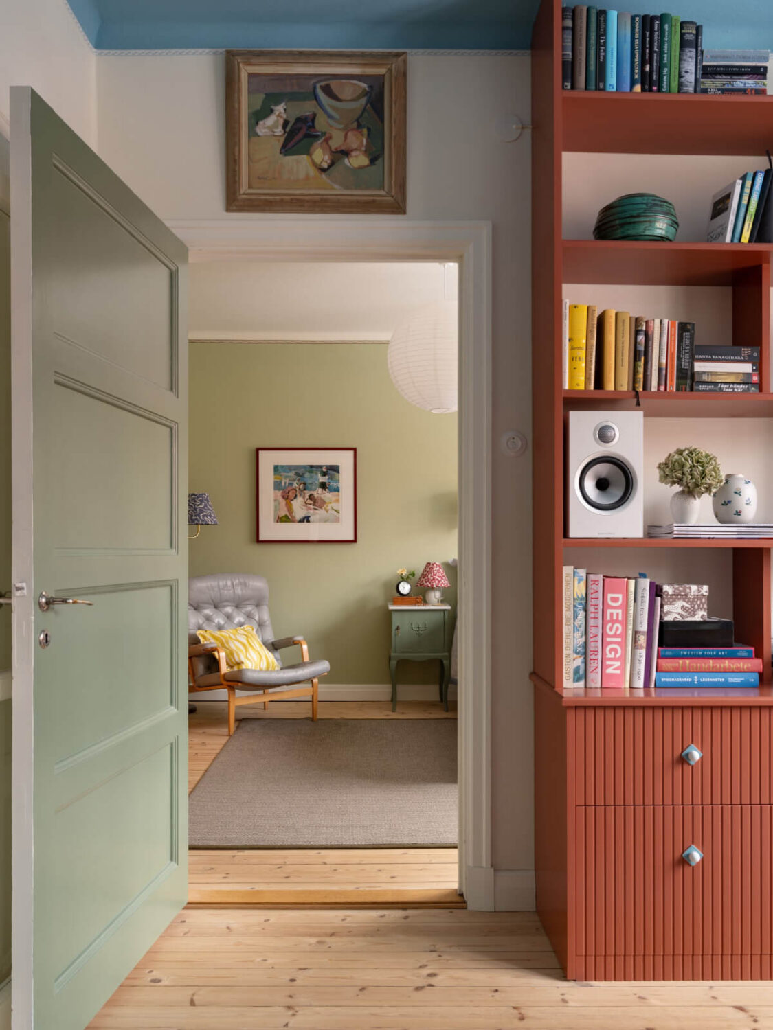 A Beautiful Well-Preserved 1930s Apartment with a Blue Kitchen 13 colorful interior scandinavian apartment