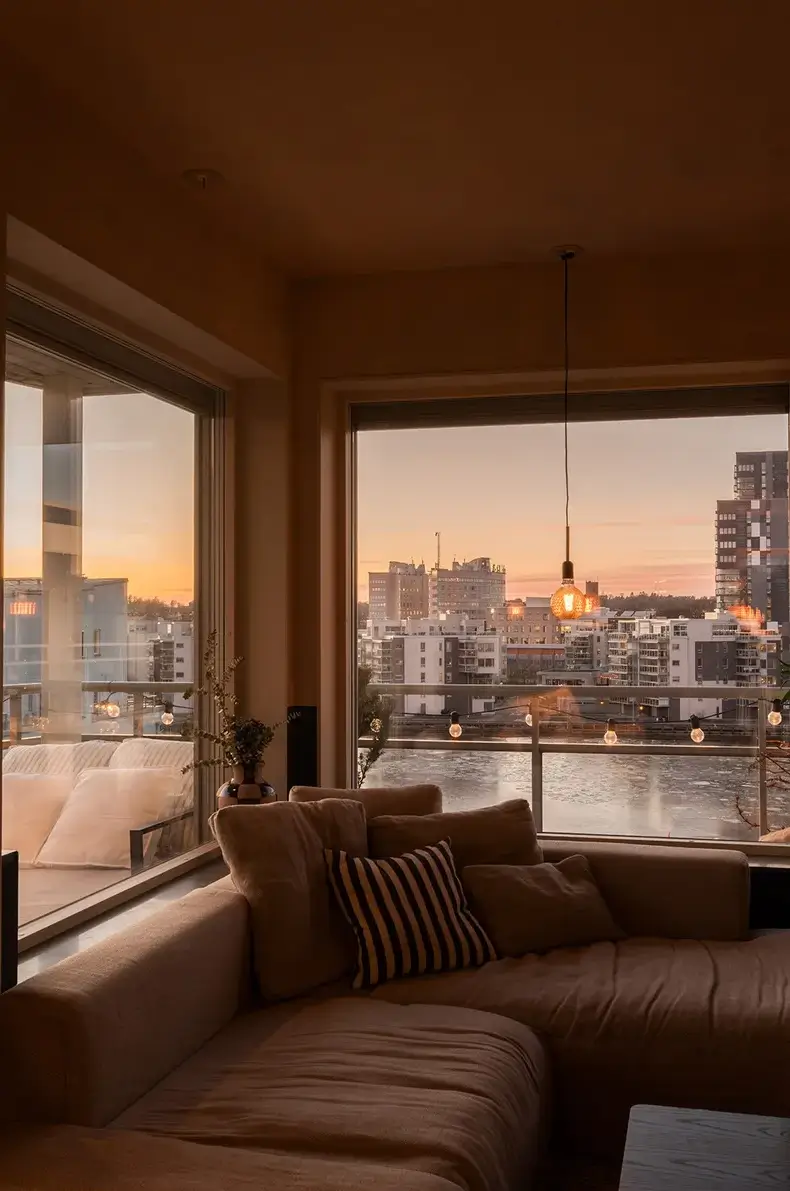 A Top Floor Swedish Apartment with a Huge Balcony 15 corner sofa large window