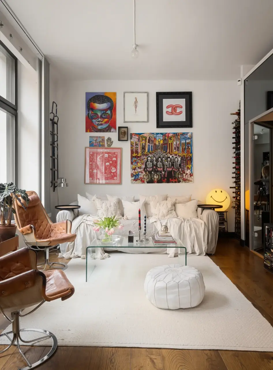 An Apartment with a Mirror Wall in a Former Stockholm Factory 7 cozy living room wooden floor art
