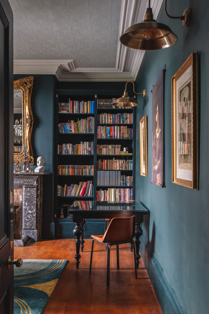 Colorful Rooms in a Regency Manor House in Yorkshire 3 dark blue library room
