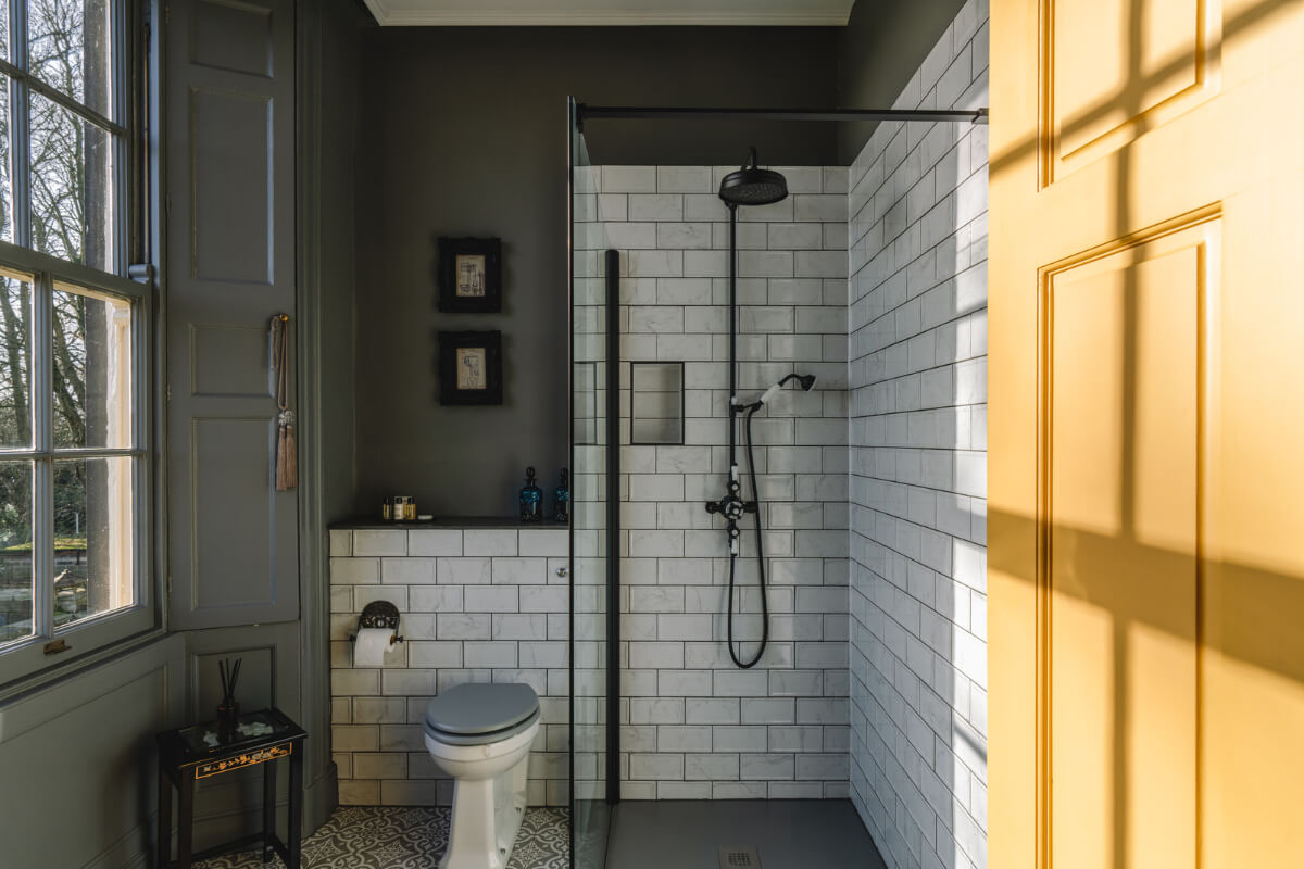 Colorful Rooms in a Regency Manor House in Yorkshire 16 dark gray bathroom