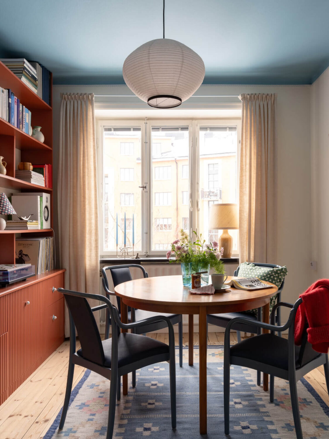 Best of 2025: Dining Rooms 11 dining room custom bookcase blue-painted ceiling
