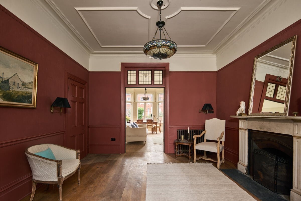 Grand Proportions and Period Details in a Victorian Villa 6 double reception room red walls fireplace