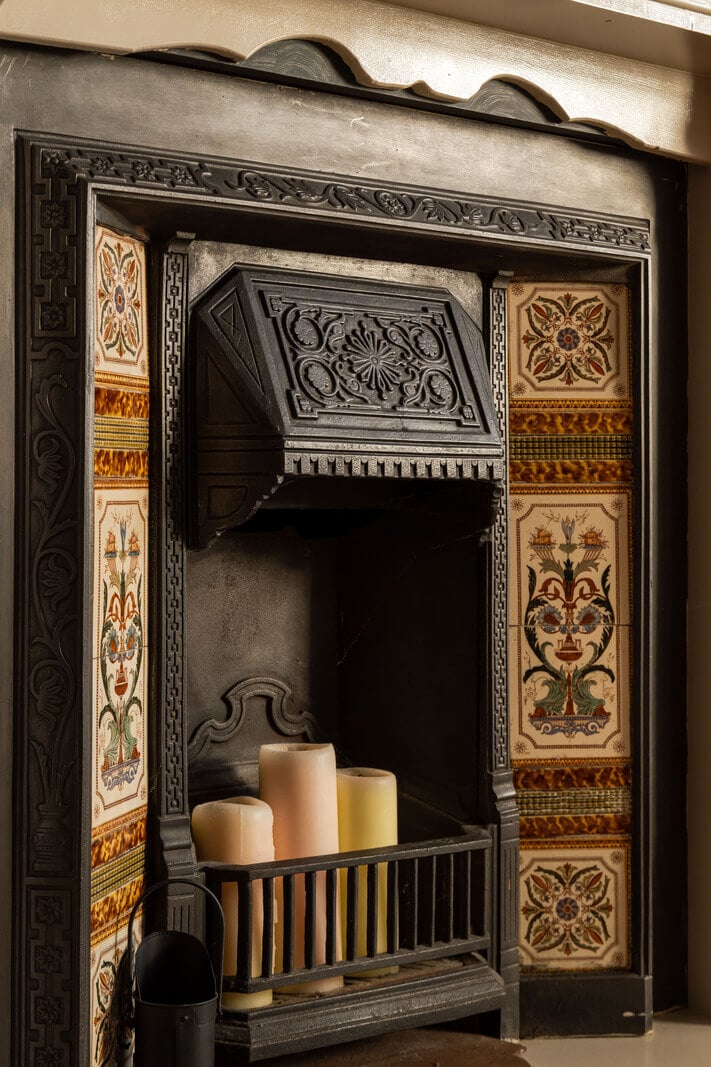 A Muted Color Palette in a Charming Ground Floor Apartment 4 fireplace detail