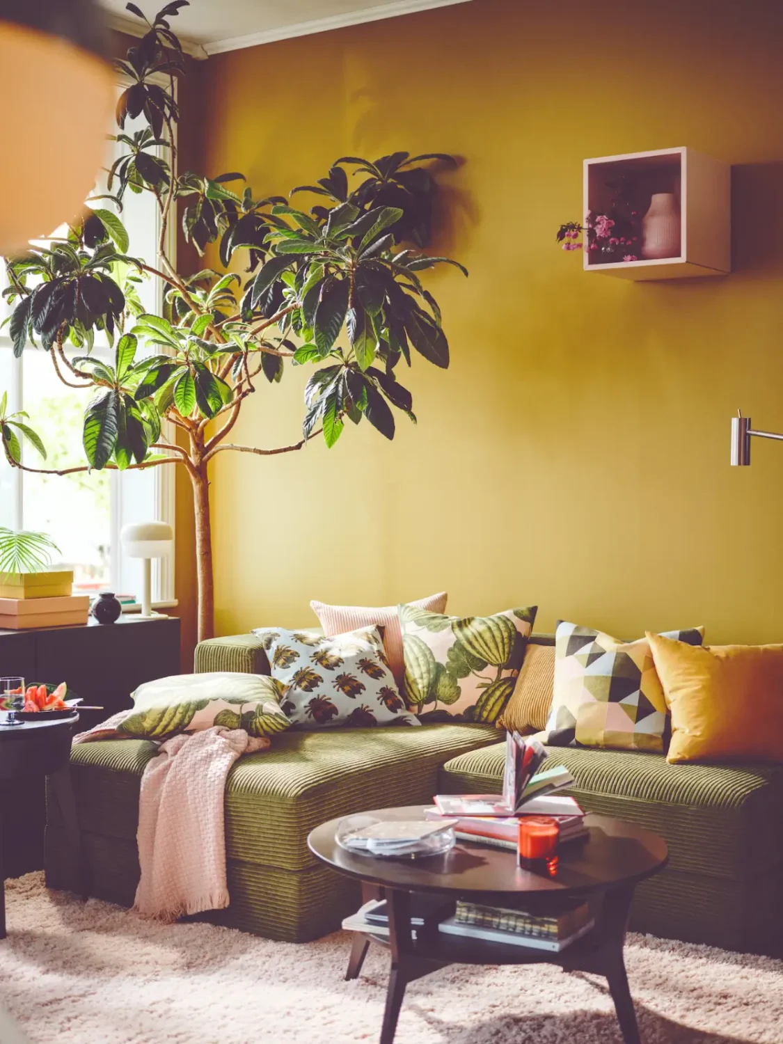 The 2026 Color of the Year (with Color Palettes & Inspiration) 14 golden yellow wall living room green sofa color of the year 2026 predicition nordroom