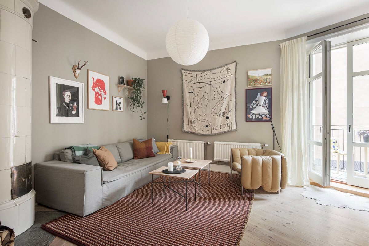 gray living room fireplace