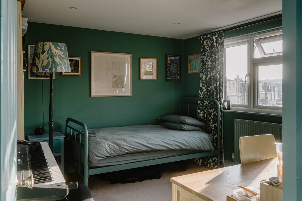 Moroccan-Inspired Designs in a Unique Artist Family Home in London 31 green bedroom