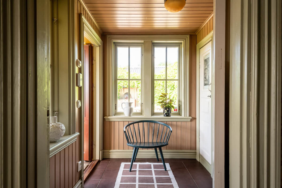 A Beautiful Historic Swedish Country House with Wallpapers 4 hall stone floor tongue and groove paneling