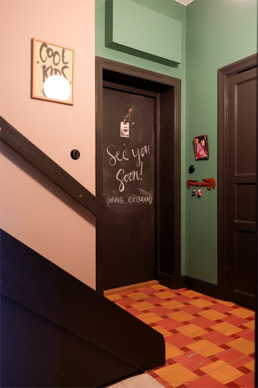A Colorful Family Attic Apartment in Stockholm 48 hallway colorful tiles