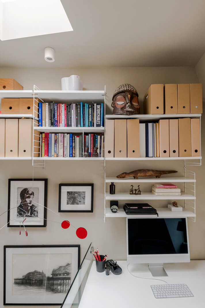 A Narrow Five-Story House with a Roof Garden in London's Clerkenwell 15 home office shelves