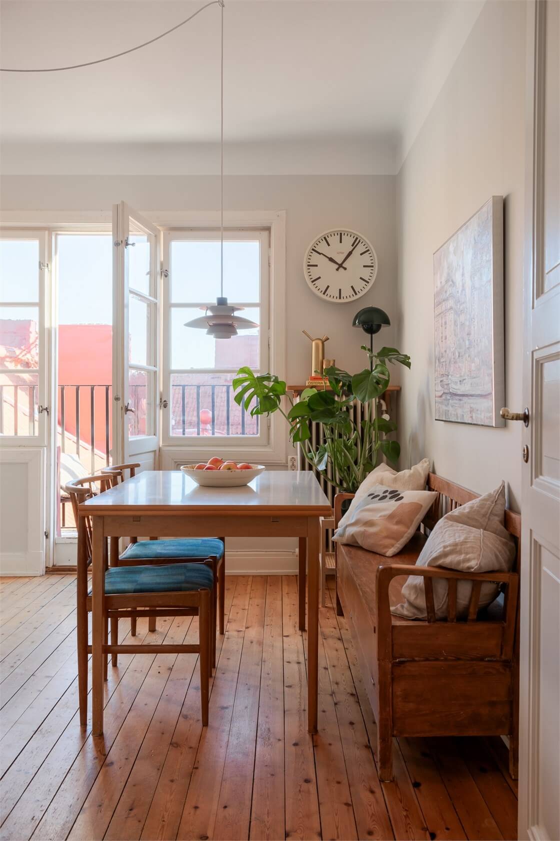 kitchen dining area vintage wooden bench