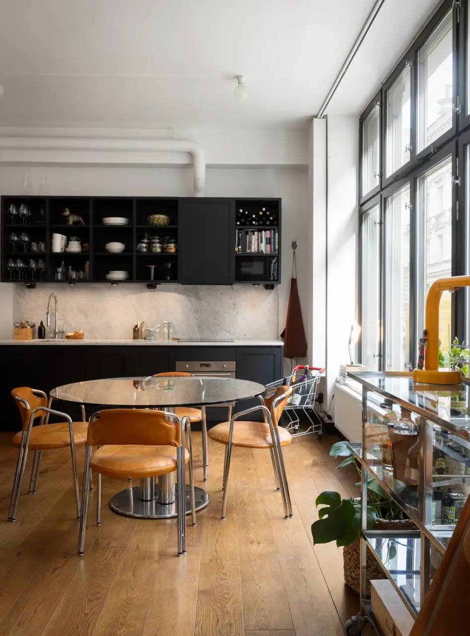 An Apartment with a Mirror Wall in a Former Stockholm Factory 13 kitchen dining space