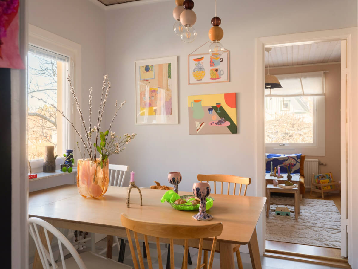 Colorful Decor in a Charming Family Duplex Apartment in Stockholm 16 kitchen dining table