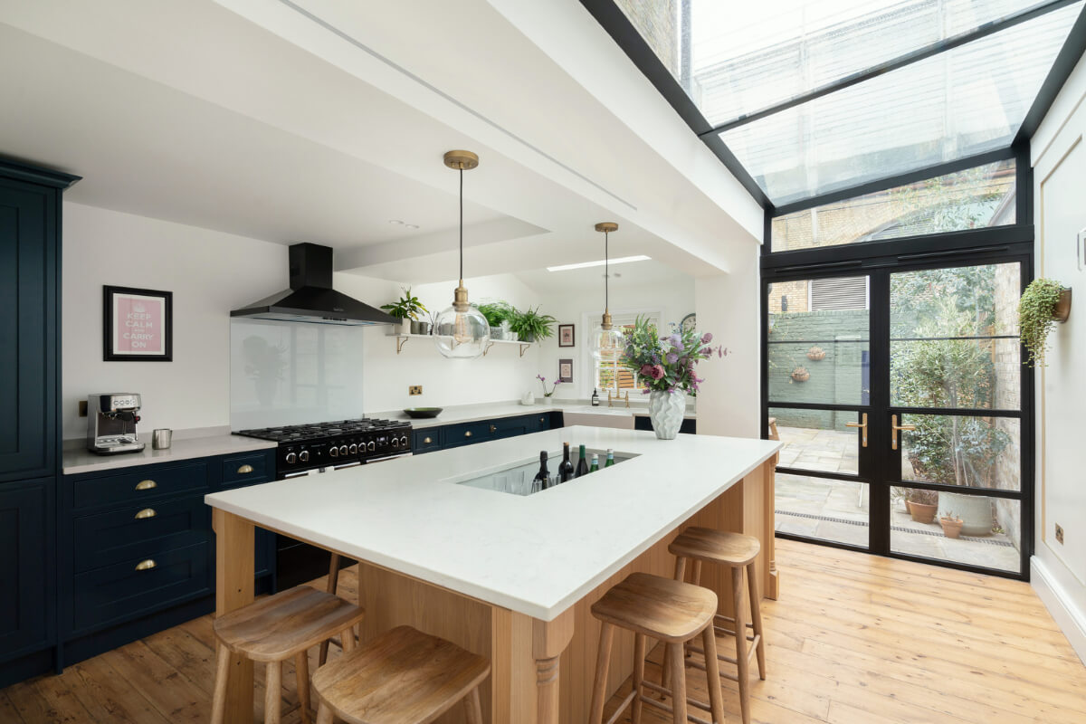 A Renovated Georgian House with an Extended Kitchen 7 kitchen extension blue cabinets island