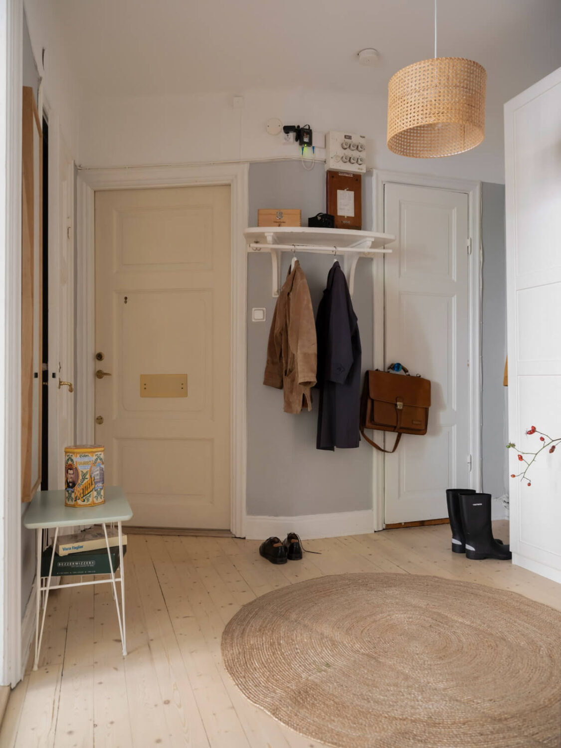 A Charming One-Bedroom Apartment in a 1920s Building 23 light gray hall hat shelf A Charming One-Bedroom Apartment in a 1920s Building