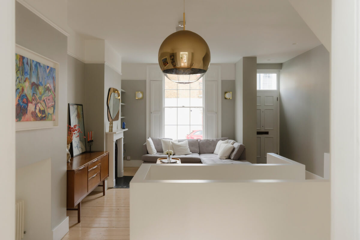 Five-Meter Glazed Garden Doors in an Expanded London Home 19 light living room wooden shutters