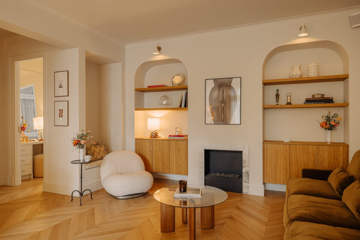 A Luxurious Apartment in Amsterdam with a Lovely Master Suite 2 living room curved niches shelves