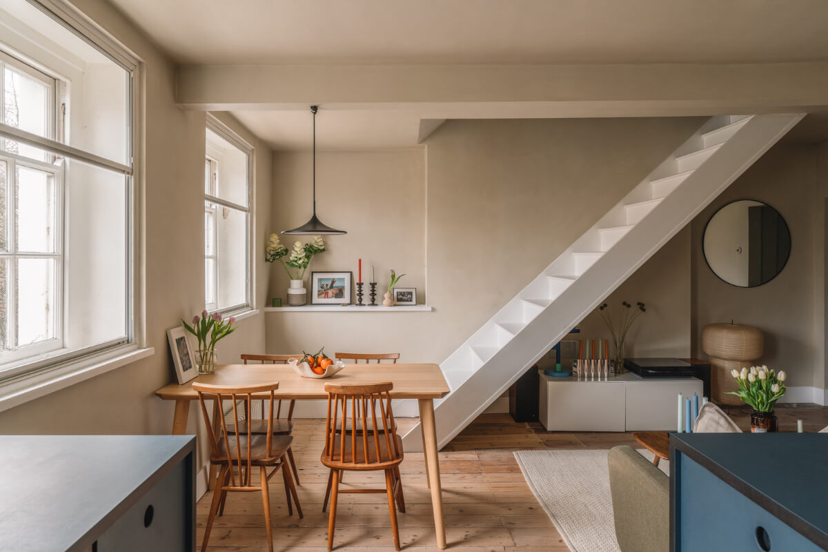 Contemporary Interiors in a Georgian Duplex Apartment in London 8 living room gray plaster walls wooden floor