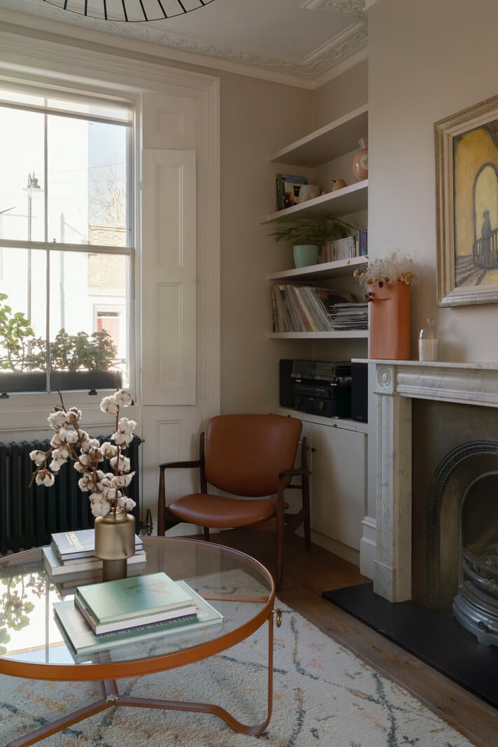 Contemporary Interiors and Preserved Details in an Early Victorian House 2 living room sash window fireplace wooden floor