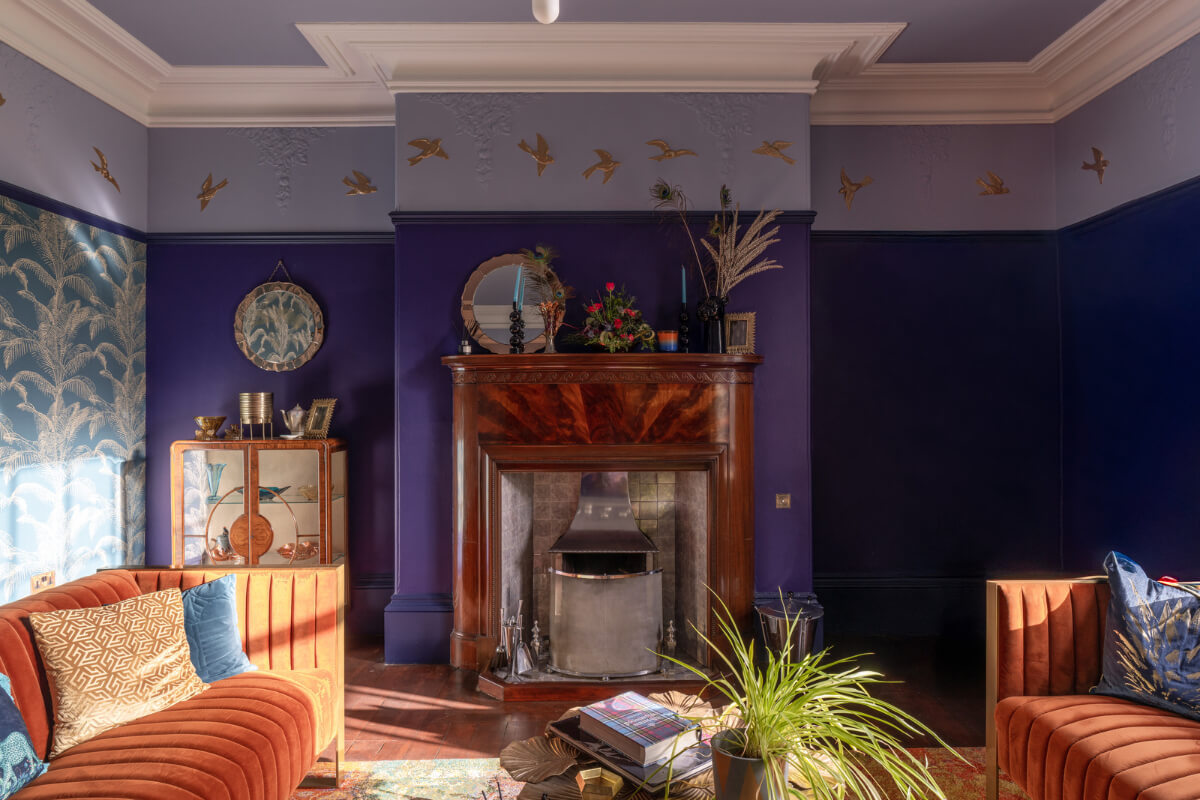 living room two tone walls