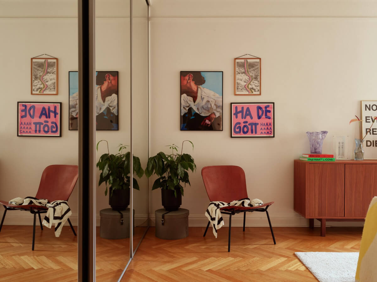 A Charming Small Apartment with a Fresh White Kitchen 6 living room wardrobes mirror doors