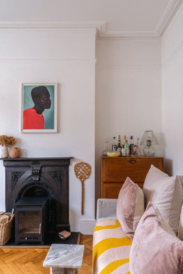 A Charming Garden Apartment in a Victorian House 3 living room with fireplace