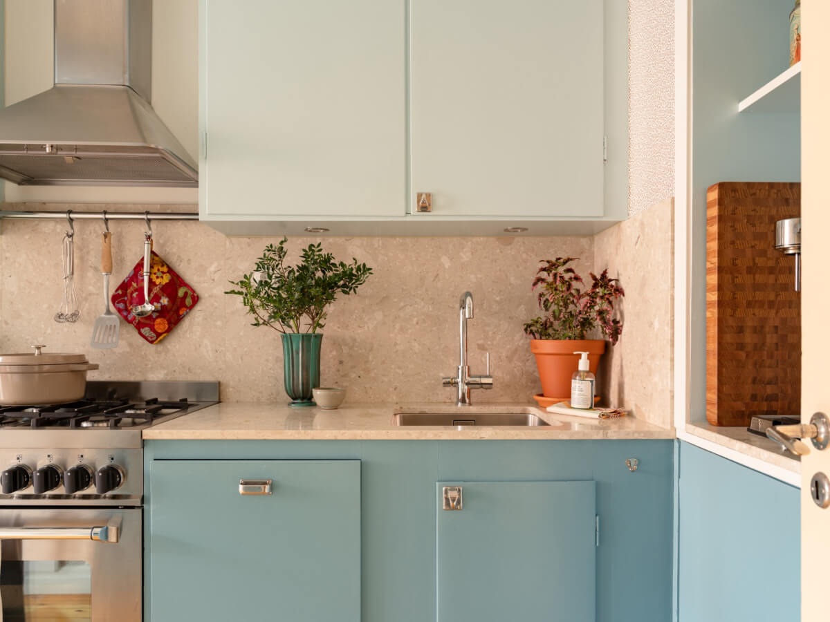 A Beautiful Well-Preserved 1930s Apartment with a Blue Kitchen 5 midcentury kitchen style blue cabinet doors