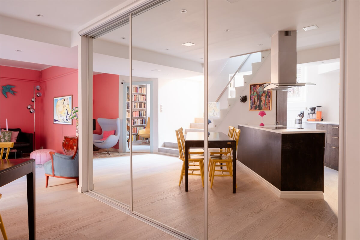A Colorful Basement Duplex Apartment in Stockholm 13 mirror door wardrobes basement apartment