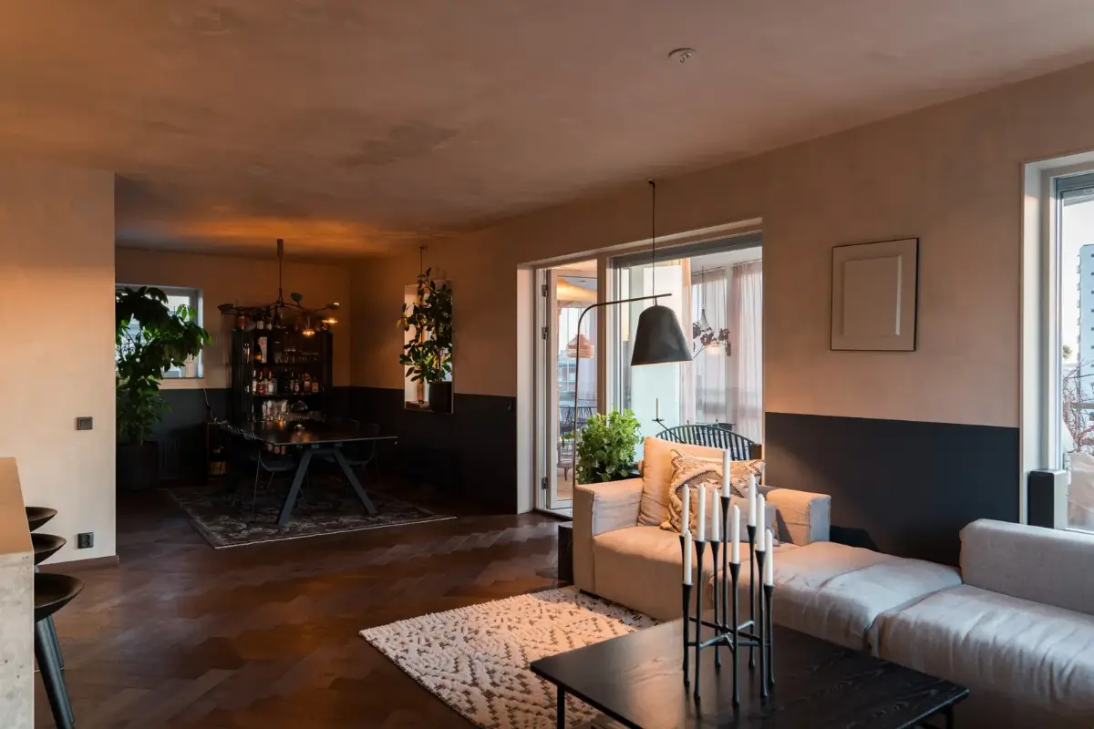 A Top Floor Swedish Apartment with a Huge Balcony 4 open plan living space evening
