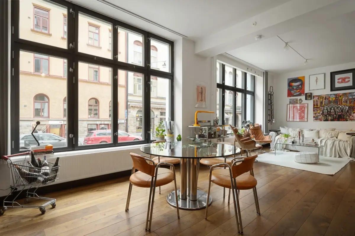 An Apartment with a Mirror Wall in a Former Stockholm Factory 10 open plan living space old factory building